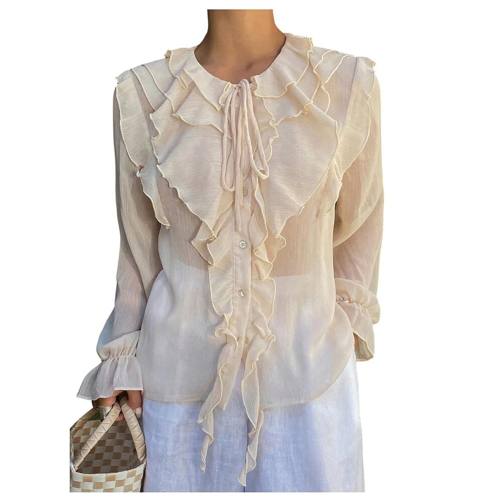 Women's Chiffon Ruffled Blouses Spring Going Out Outfits Boho Peasant